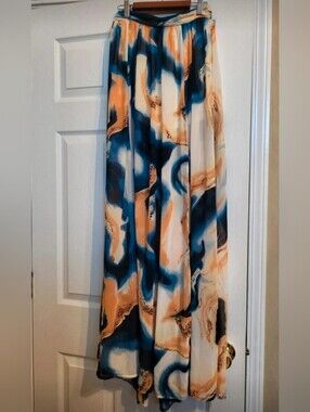 Fashion Nova Blue and Peach Marble Maxi Skirt And Crop Top Two Piece Set